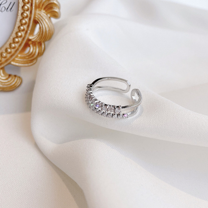 Zircon Ring Female Fashion Forefinger Ring Open Adjust Double Layer Ring