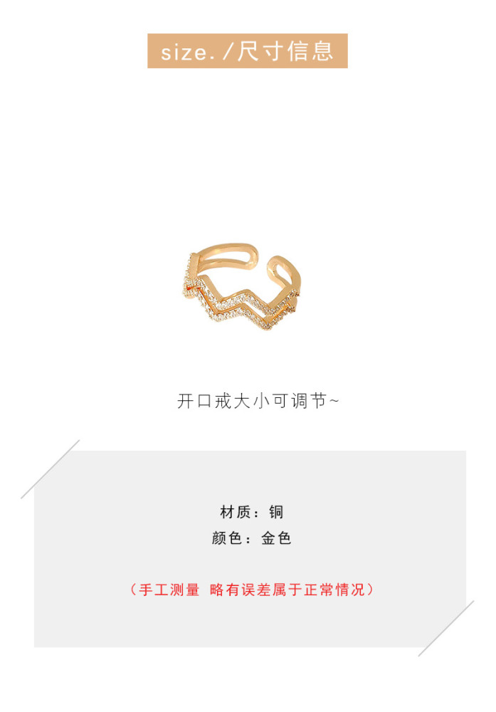 Wholesale Wave Curve Double-Layer Ring Zircon Adjustable Ring Simple Bracelet Fashion Little Finger Ring Jewelry Gift