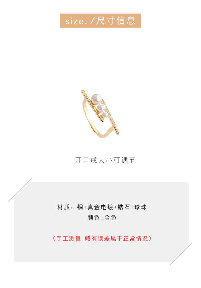 Wholesale Pearl Ring Female Open Adjust Ring Fashion Zircon Ring Jewelry Gift