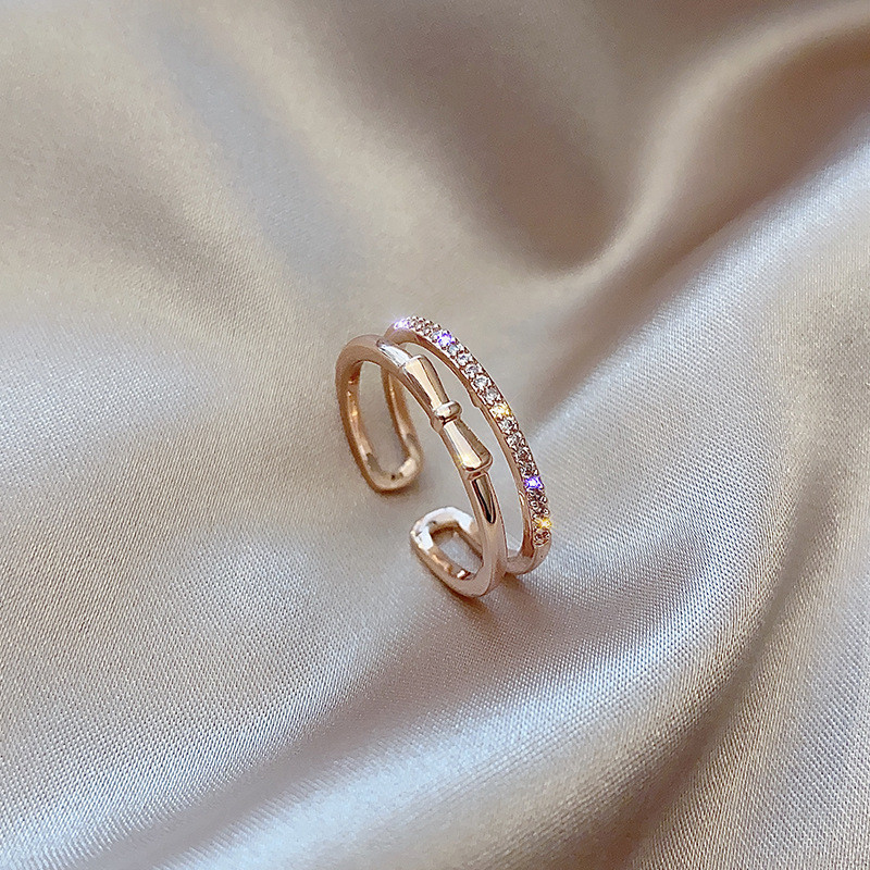 Wholesale Bow Double Layer Rose Gold Ring Female Index Finger Ring Rings Jewelry Gift