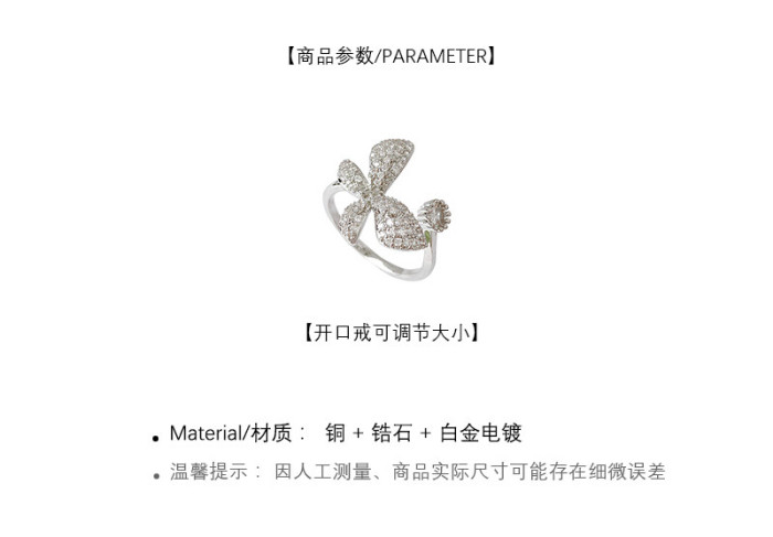 Wholesale Butterfly Open Adjust-End Zircon Ring Female Ring Fashion Ring Wholesale Jewelry Gift