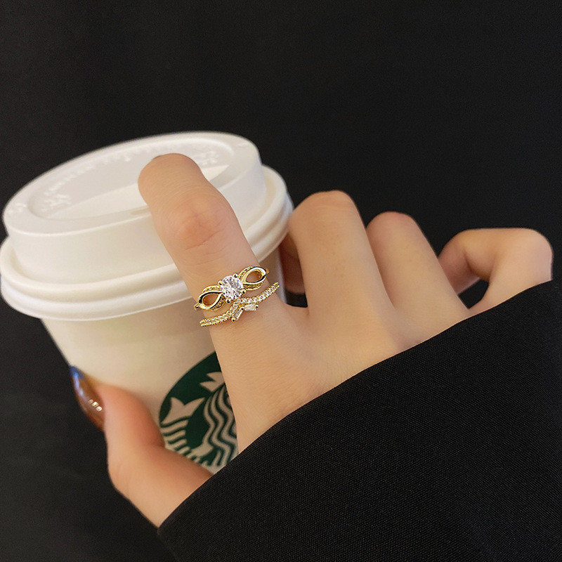 Wholesale Bow Ring Female Zircon Index Finger Ring Open Adjust Ring Hand Jewelry Jewelry Gift
