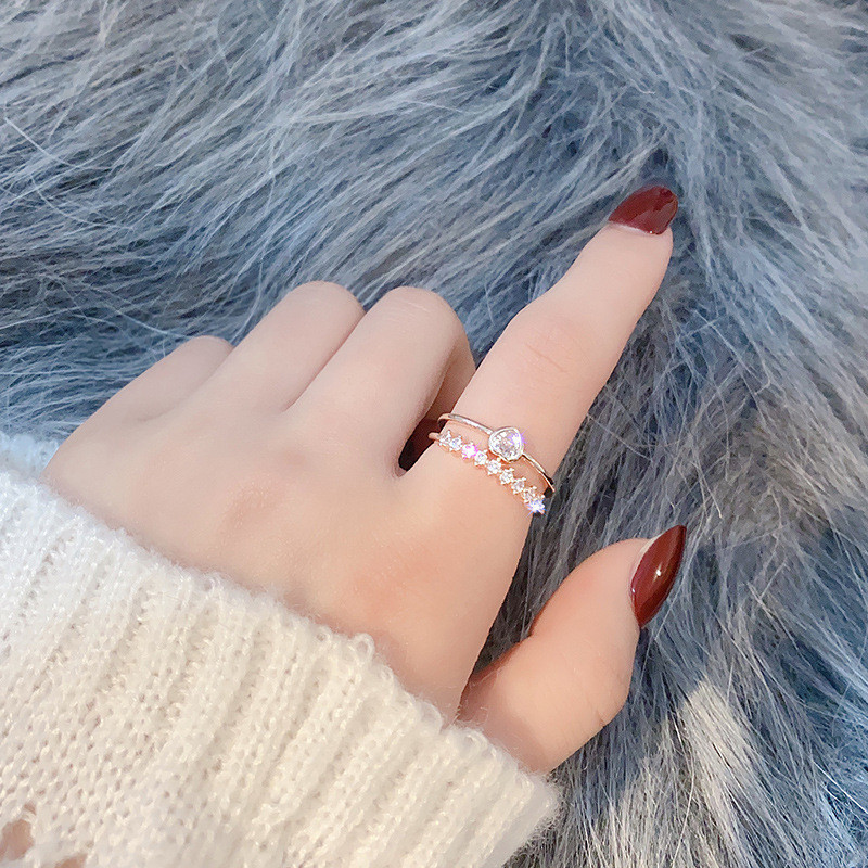 Wholesale Open Adjust Adjustable Ring Female Index Finger Diamond Ring Zircon Double Layers Loving Heart Ring Jewelry Gift