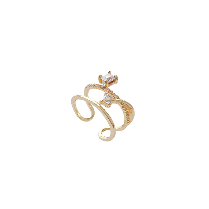 Wholesale Star Zircon Ring Adjust Double Layer Cross Open Index Finger Ring Jewelry Women Gift