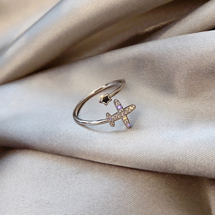 Wholesale Ring Aircraft Ornament Adjust Stylish Opening Ring Jewelry Women Gift