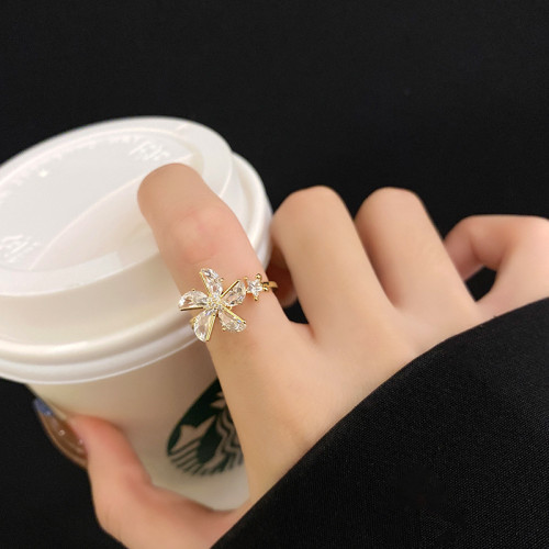 Wholesale Star Flower Ring Adjust Zircon Fashion Forefinger Ring Open Ring Jewelry Women Gift