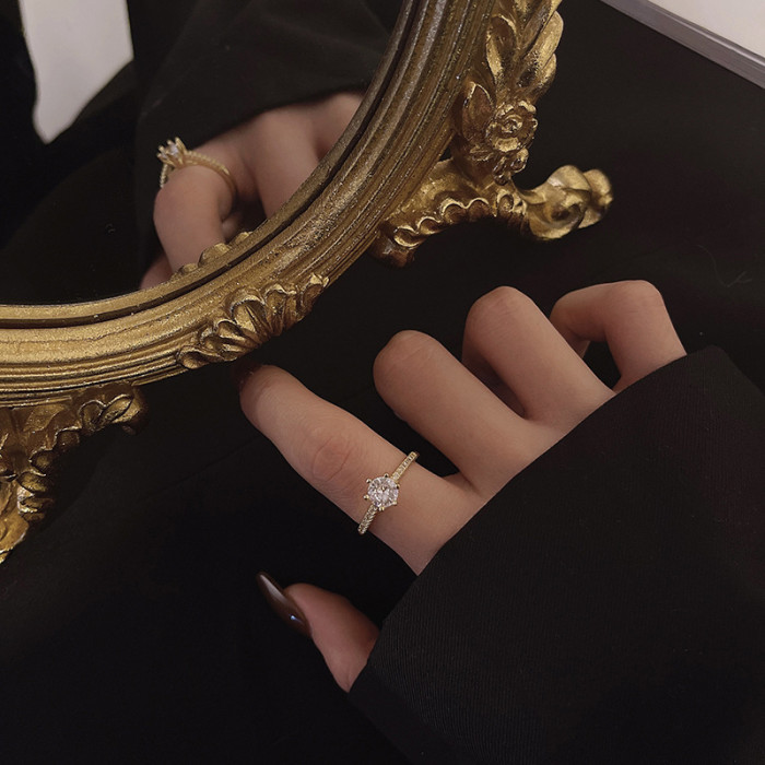 Wholesale Hexaclaw Zircon Ring Adjust Stylish Opening Index Finger Ring Jewelry Women Gift