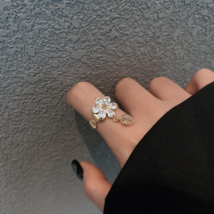 Wholesale Fashion Zircon Flower Open Index Finger Ring Adjust Ring Accessories Jewelry Women Gift