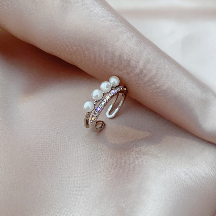 Wholesale Pearl Hollowed-out Ring Adjust Adjustable Ring Open Ring Hand Jewelry Jewelry Women Gift