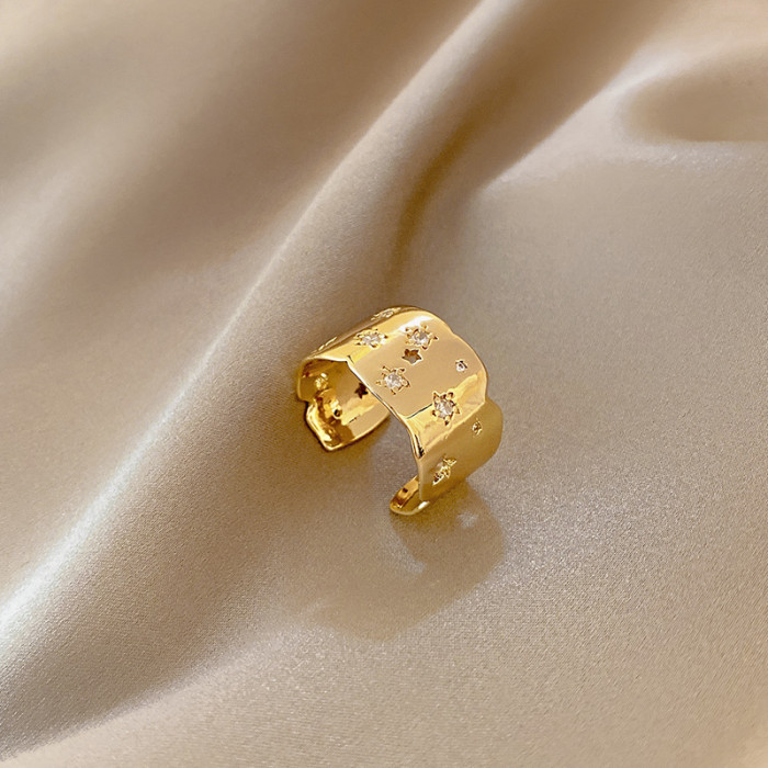 Wholesale Geometric Metal Star Zircon Ring Adjust Open Ring Ring Jewelry Women Gift