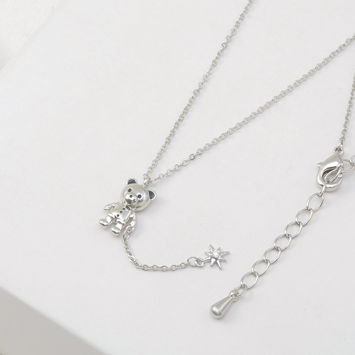 Women's Korean Style Fashion Elegant Chain Fashion Bear Eight Awn Star Pendant Necklace Jewelry