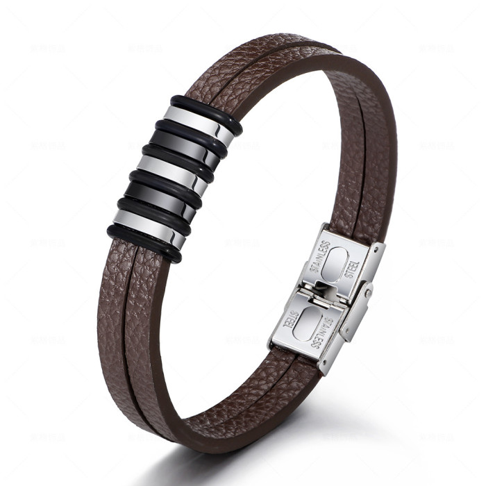 Bracelet Men Multilayer Leather Bangles Magnetic-clasp Cowhide Braided Multi Layer Wrap Trendy Bracelet Armband Pulsera Hombre 123456