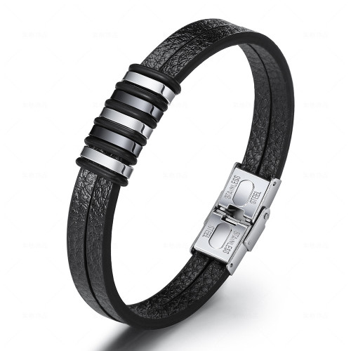 Bracelet Men Multilayer Leather Bangles Magnetic-clasp Cowhide Braided Multi Layer Wrap Trendy Bracelet Armband Pulsera Hombre