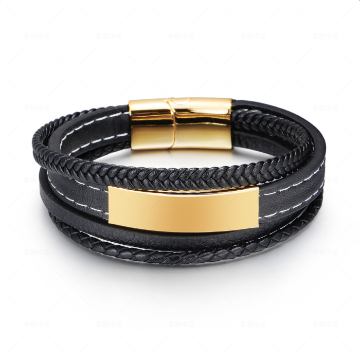 Magnetic Clasp Leather Bracelets for Men Multilayer Stainless Steel Insert Bracelet Braided Bangles Punk Jewelry Accessories