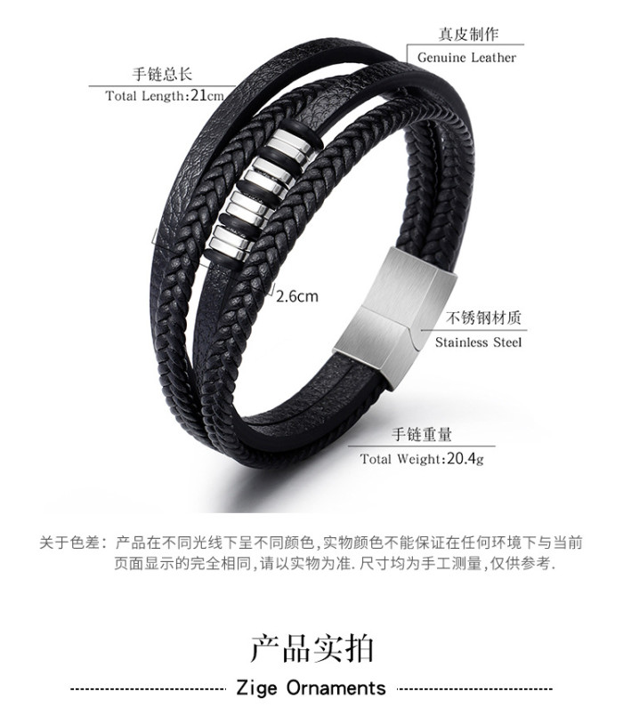 Genuine Leather Bracelet Natural Stone Bracelets Multilayer Rope Bangles Stainless Steel Magnetic Clasp Men Jewelly