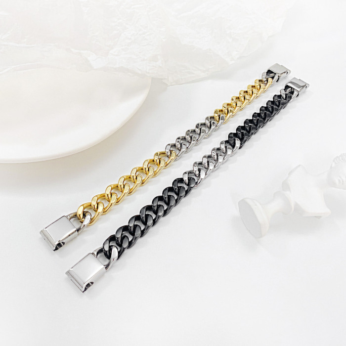 wholesale Oxidized Cool Double Curb Chain Bracelets for Men Stainless Steel Punk Antique Cubic Foxtail Chain Male Pulseira