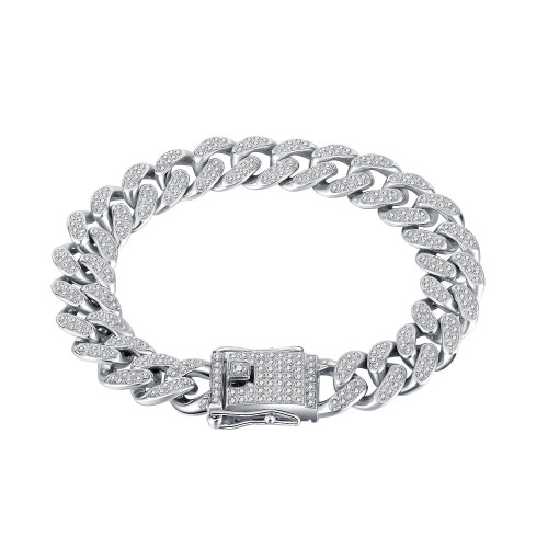 Luxury Fashion Rhinestone Bracelet Women Men Hiphop Cuban Link Bracelets Simple Design Silver Color Jewelry Gifts gb015