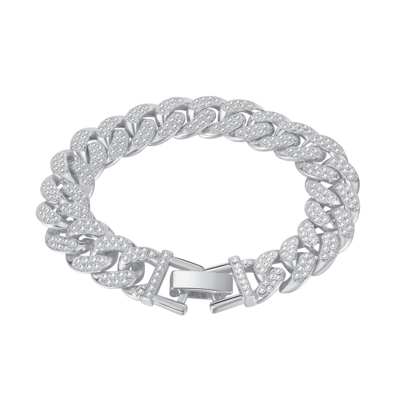 Fashion Luxury 12mm Iced Out Cuban Link Chain Bracelet for Women Men Gold Silver Color Bling Rhinestone Bracelet Jewelry