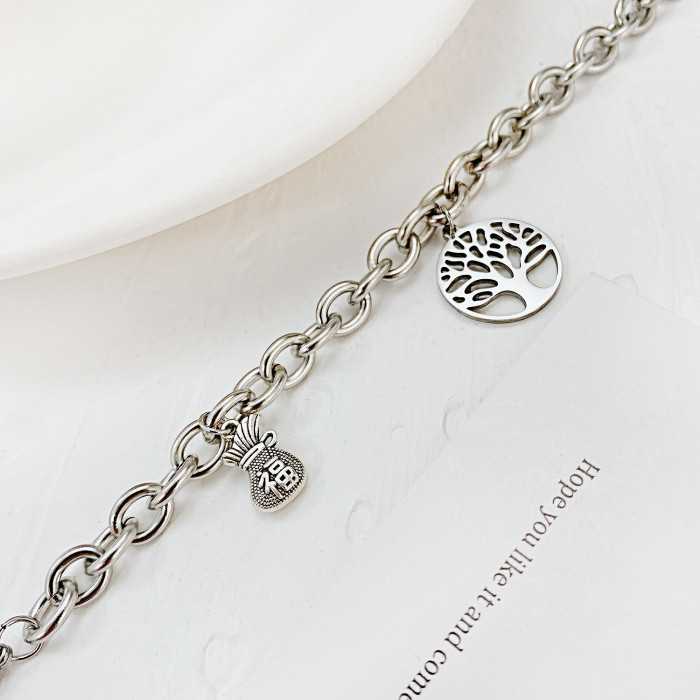 Stainless Steel Tree Bracelets for Women Party Gift Fashion Joyas De Chain Charm Bracelets Jewelry Wholesale Text Engraved 1184