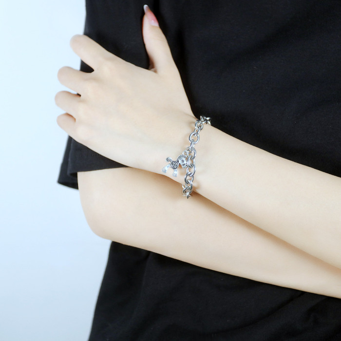 Fashion Stainless Steel Link Chain Bracelets for Women Girl Men Horse Hiphop/Rock Adjustable Bracelet Jewelry