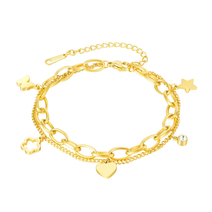 Luxury Famous Brand Jewelry Rose Gold Heart Stainless Steel Bracelets & Bangles Female Charm Popular Bracelet for Women