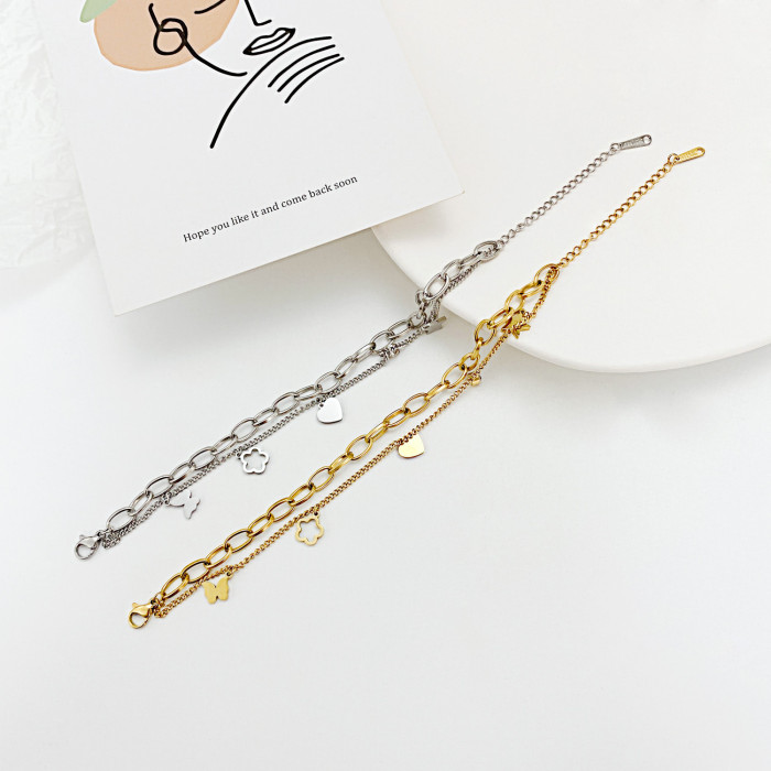 Luxury Famous Brand Jewelry Rose Gold Heart Stainless Steel Bracelets & Bangles Female Charm Popular Bracelet for Women