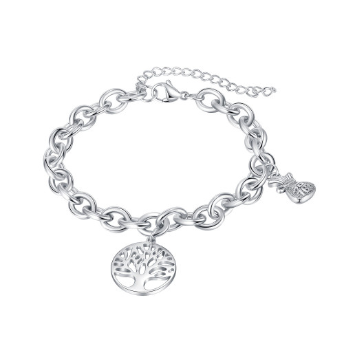 Stainless Steel Tree Bracelets for Women Party Gift Fashion Joyas De Chain Charm Bracelets Jewelry Wholesale Text Engraved