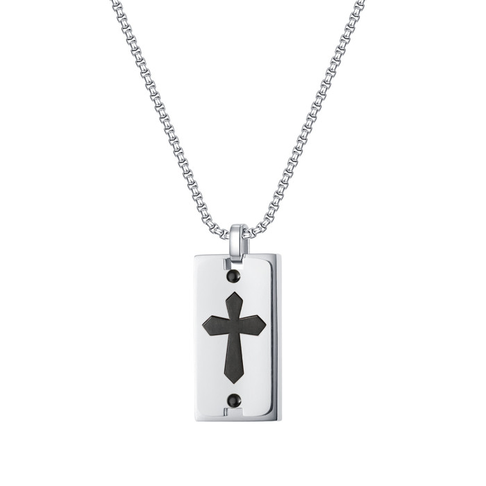 Stainless Steel Military Plate Collar Cross Pendant Necklace for Men Army Ketting Soldier Mirror Polished