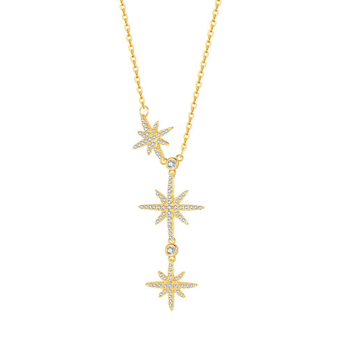 Christmas Gift Starburst North Star Charm Pendant Y Lariat Silver Color Necklace Fashion