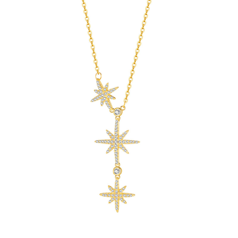 Christmas Gift Starburst North Star Charm Pendant Y Lariat Silver Color Necklace Fashion