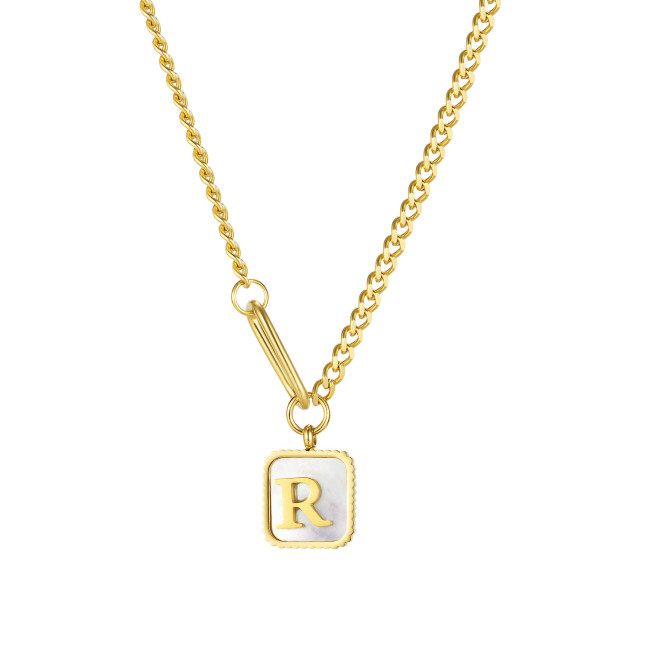 Fashion Square R Letter Shell Pendant Necklace Stainless Steel Jewelry for Women Letter Chain Necklace Party Gift