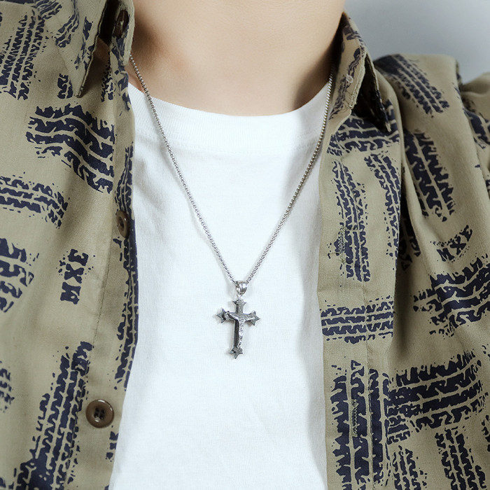 steel cross necklace
