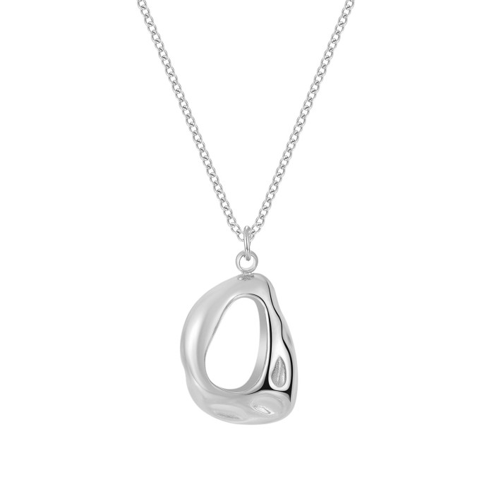Silver Color Simple Irregular Twist Hollow Out Oval Pendant Necklace Women's Fashion New Jewelry High Quality