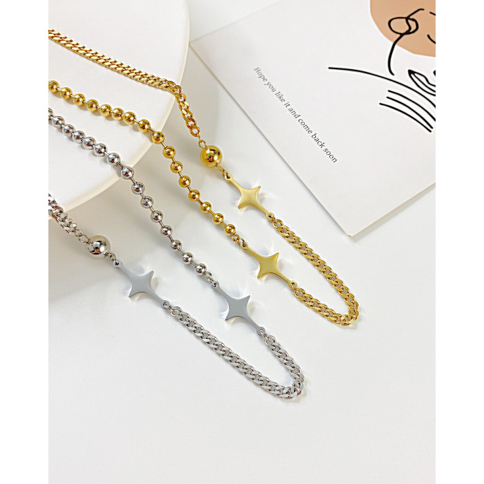 Retro Starry Zircon Star Pendant Necklace Fashion Women Girls Chain Necklace Vintage Bead Jewelry Choker
