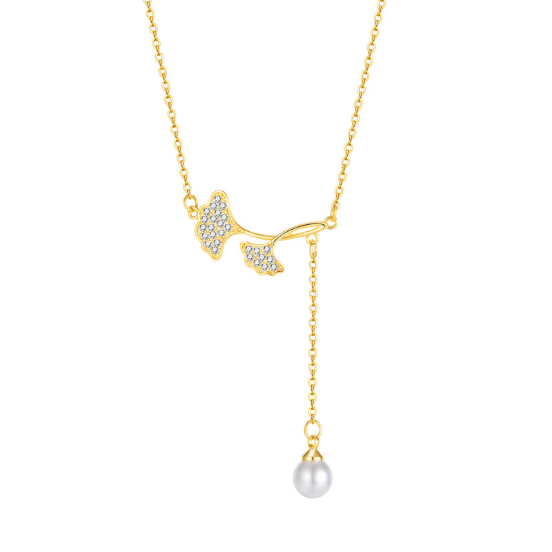 Bohemian Vintage Gold Color Ginkgo Biloba Leaf Pearl Tassel Necklaces for Women Pendants Necklaces Collar Jewelry