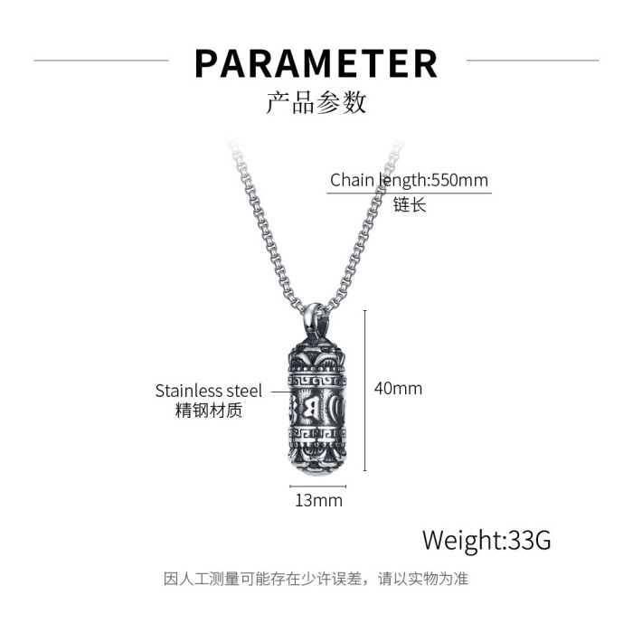 Six Characters of Truth Stainless Steel Necklace Mens Necklaces Cylinder Necklace for Men