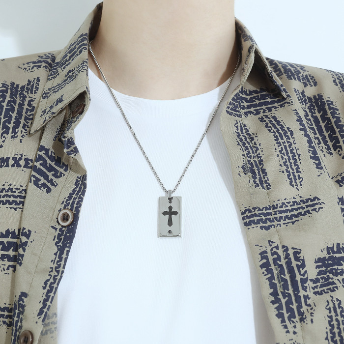 Stainless Steel Military Plate Collar Cross Pendant Necklace for Men Army Ketting Soldier Mirror Polished