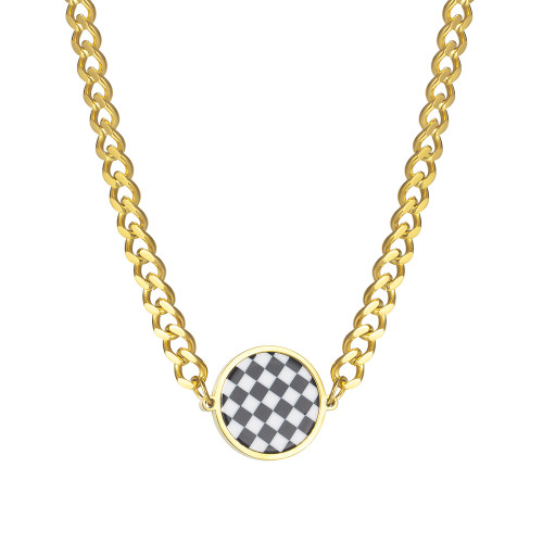 Simple Black Chessboard Round Curb Chain Necklaces Golden Square Geometric Choker Necklaces Fashion Women's Jewelry Party Gifts