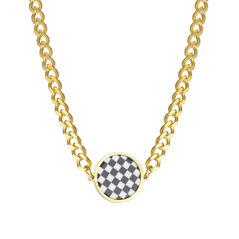 Simple Black Chessboard Round Curb Chain Necklaces Golden Square Geometric Choker Necklaces Fashion Women's Jewelry Party Gifts