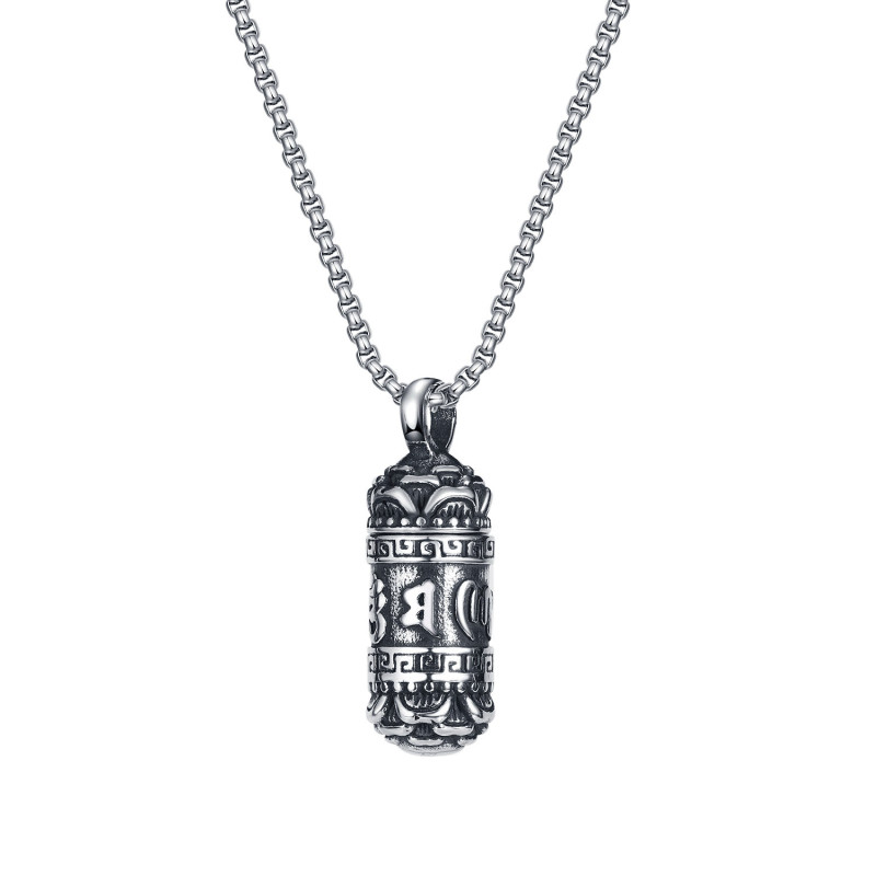 Six Characters of Truth Stainless Steel Necklace Mens Necklaces Cylinder Necklace for Men