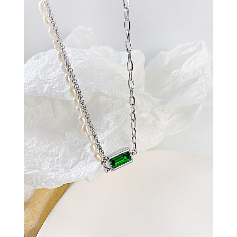 Vintage Double Layer Chain Necklace for Women Emerald Pearl Chain Golden Choker Fashion Jewelry New Year Gifts