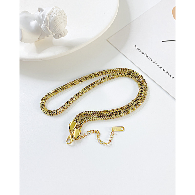 Stainless Steel Gold Blade Chain Flat Snake Bone Necklace Titanium Steel Jewelry Matching Chain Men Women Accessories