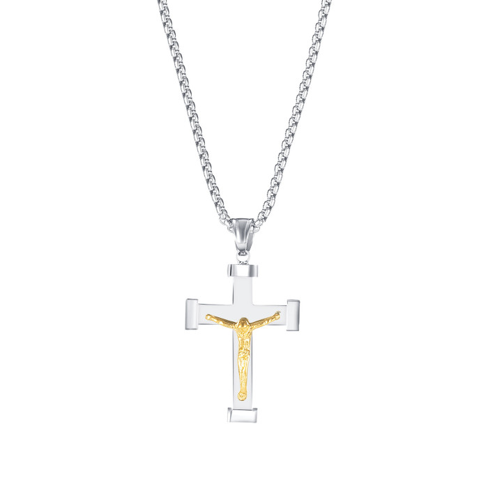 Christian Jesus Cross Necklace with Chain Metal Christ Pendant Jewelry