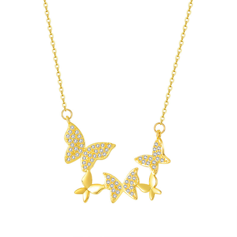 Five Butterfly Pendant Stainless Steel Necklace For Women Korea Light Luxury Gold Color Chain Jewelry