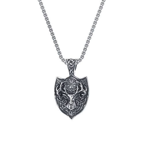 Viking Deer Animal Knotwork Spirit Symbol Amute Women and Men Pendant Necklace Stainless Steel Chain