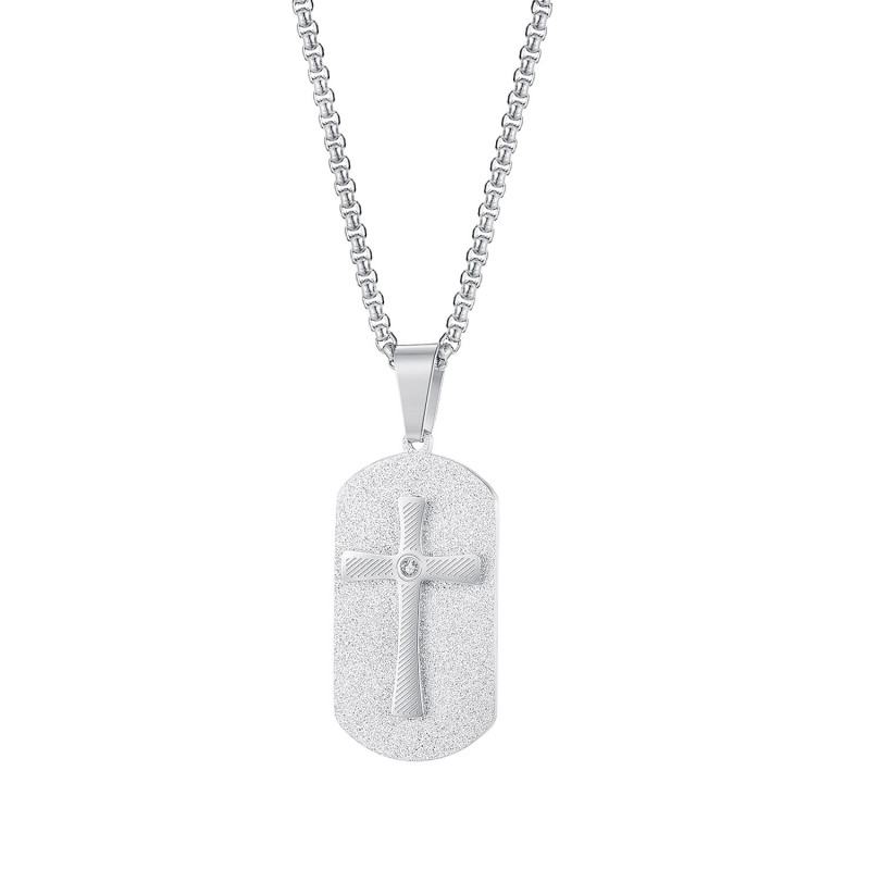 Jesus Cross Tag Necklace Titanium Steel Men's Fashion Retro Religious Jewelry Party Gift Never Fades