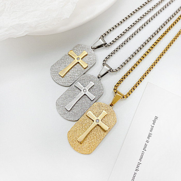 Jesus Cross Tag Necklace Titanium Steel Men's Fashion Retro Religious Jewelry Party Gift Never Fades