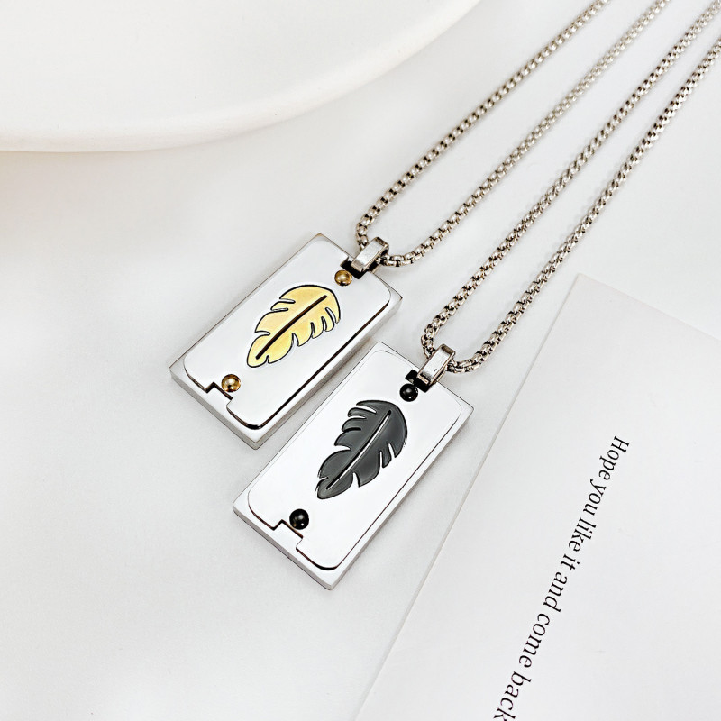 Fashion Leaves Square Pendant Necklace Stainless Steel Metal Collar Necklace Waterproof Accessories