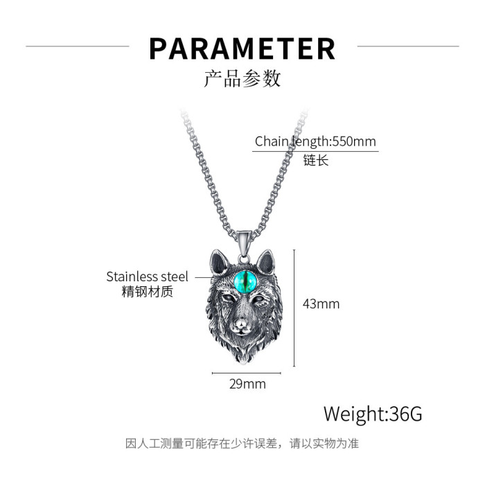 Wolf Head Pendant Necklace with Blue Devil Eye Viking Wolf Necklace Wolf Pendant Jewelry Wolf Head for Men 2052