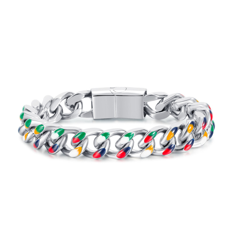 Hot Selling Colorful Jewelry Neon Rainbow Enamel Ice Out Cz Link Chain Women Bracelet